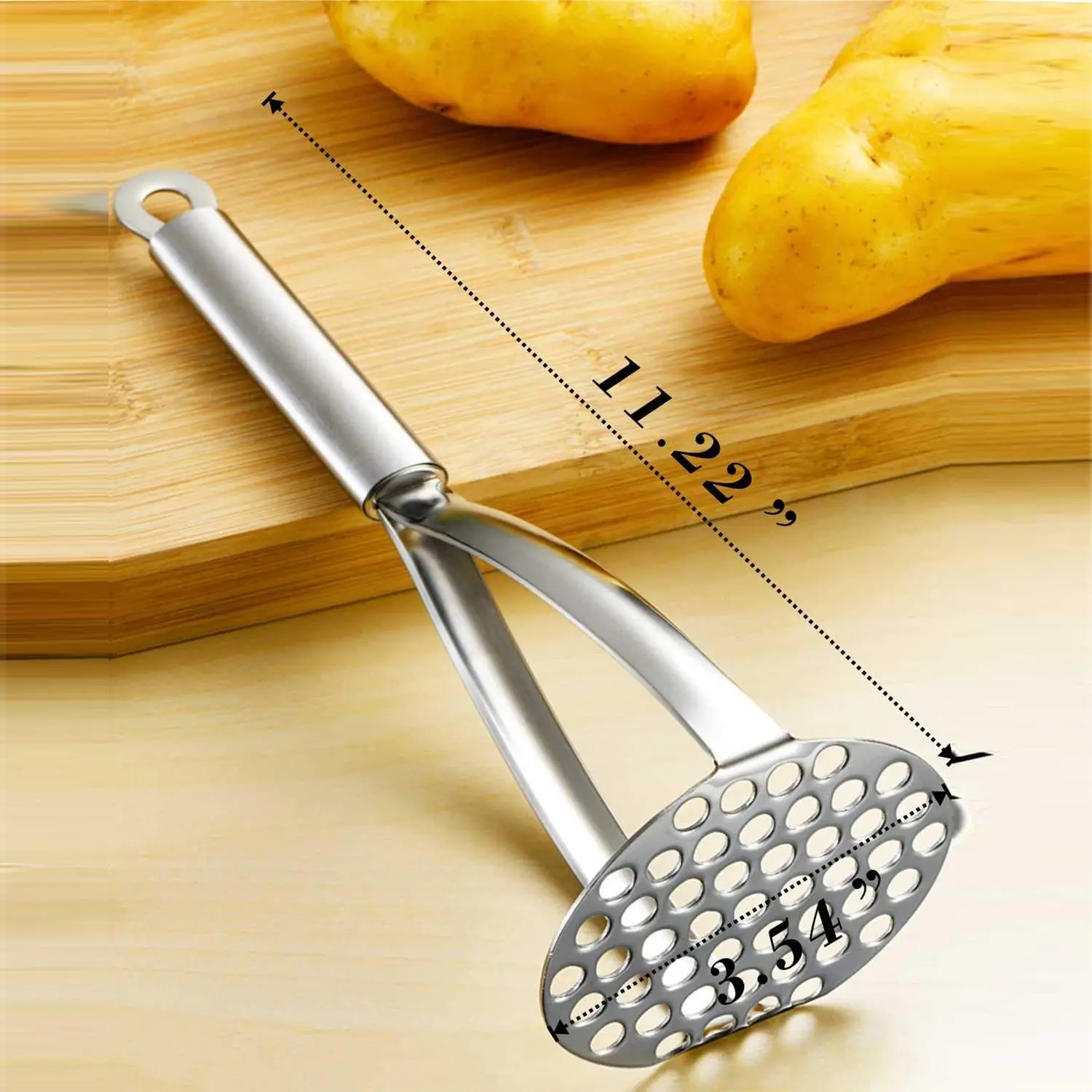 Potato Masher, Mashed Potato Masher & Garlic Press, Garlic Chopper, Heavy Duty Potato Smasher, Potato Masher Stainless Steel Wit