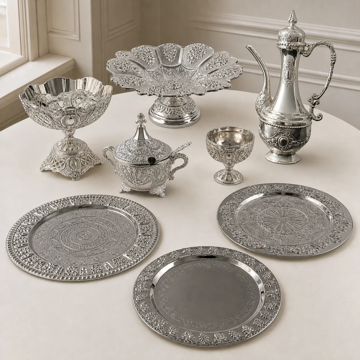 ColorValue Light Luxury Silver Plated Fruit Tray Elegant Metal Snack Dessert Plate for Home Kitchen Table Decoration