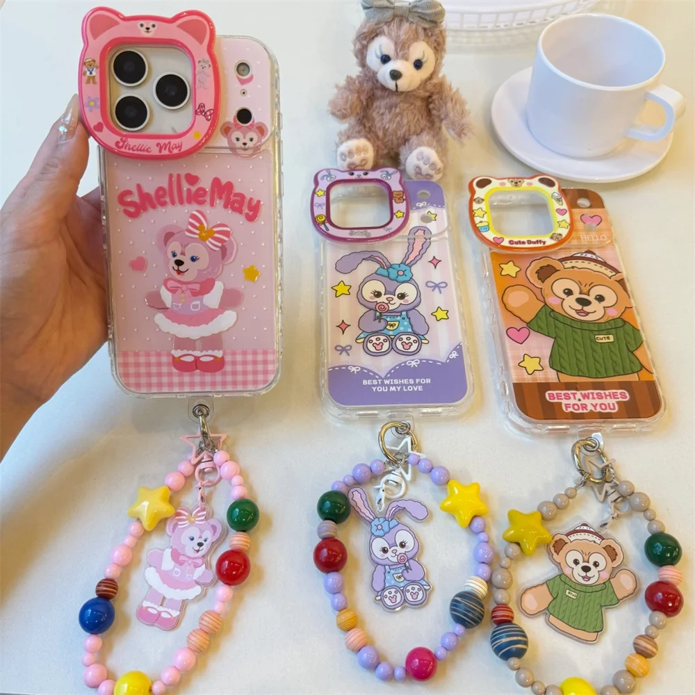 

Cute Duffy Bear Star Dailu Sherry with lanyard phone case, suitable for iPhone 17 Pro Max 14 15 16 13 Pro Max Pro anti drop