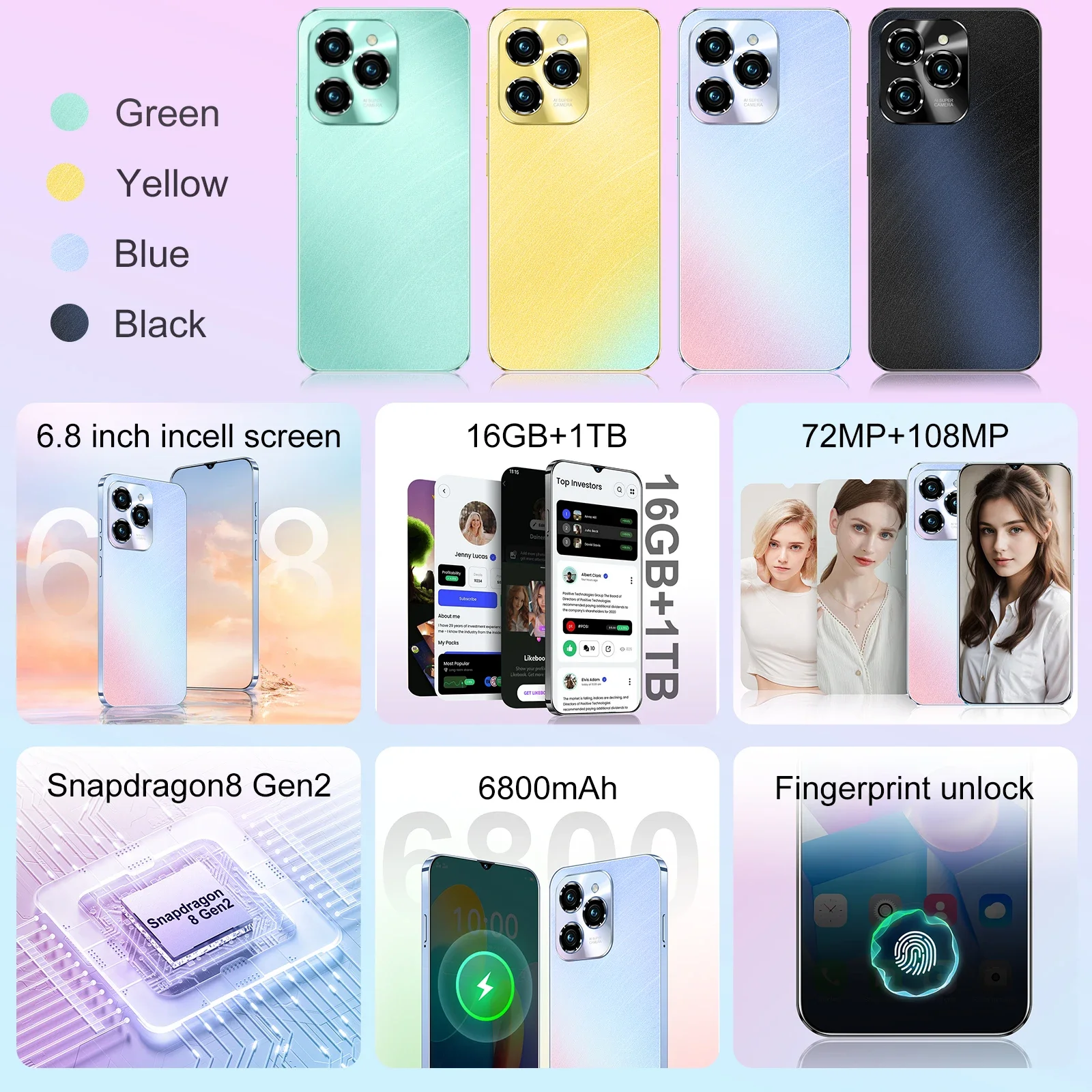 2024 New Global Version HOT 40 Pro Smartphone 6.8inch high-definition 16GB+1TB Android14 72+108MP 4G/5G Cellphone Mobile Phone