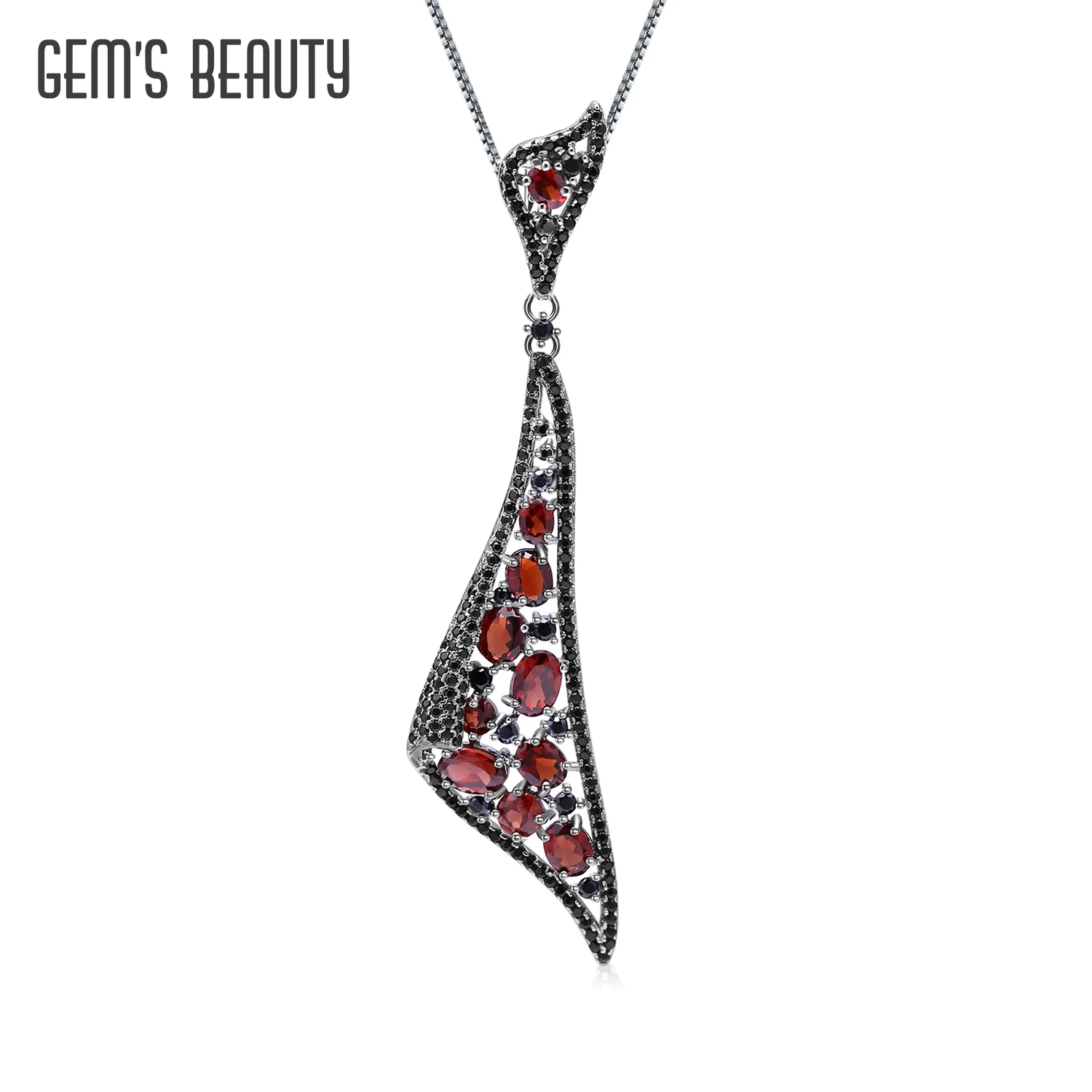 GEM'S BEAUTY Natural Garnet Necklace Handmade 925 Sterling Silver Pendant Dinner Fine Jewellery for Women