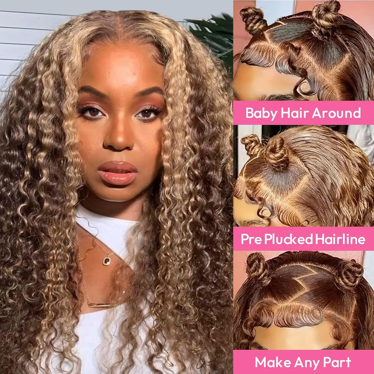 Ombre Highlight Deep Curly Wig Human Hair Wear And Go Glueless 4/27 Short Curly Bob Wig Human Hair Highlight 4X4 HD Lace Closure