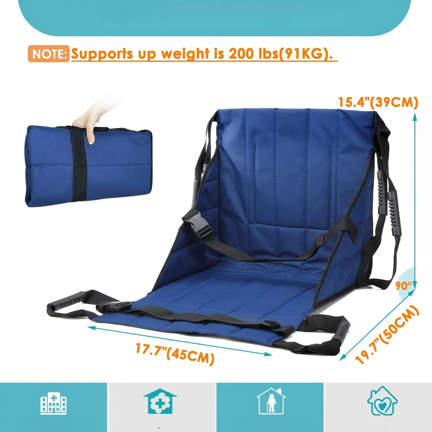 Hochleistungs-Patiententransfergurt mit 4 Griffen – Blaue Mobilitätsschlinge für Bett, Rollstuhl, Auto & Dusche, Sichere Hebehilfe für Senioren & behinderte Erwachsene