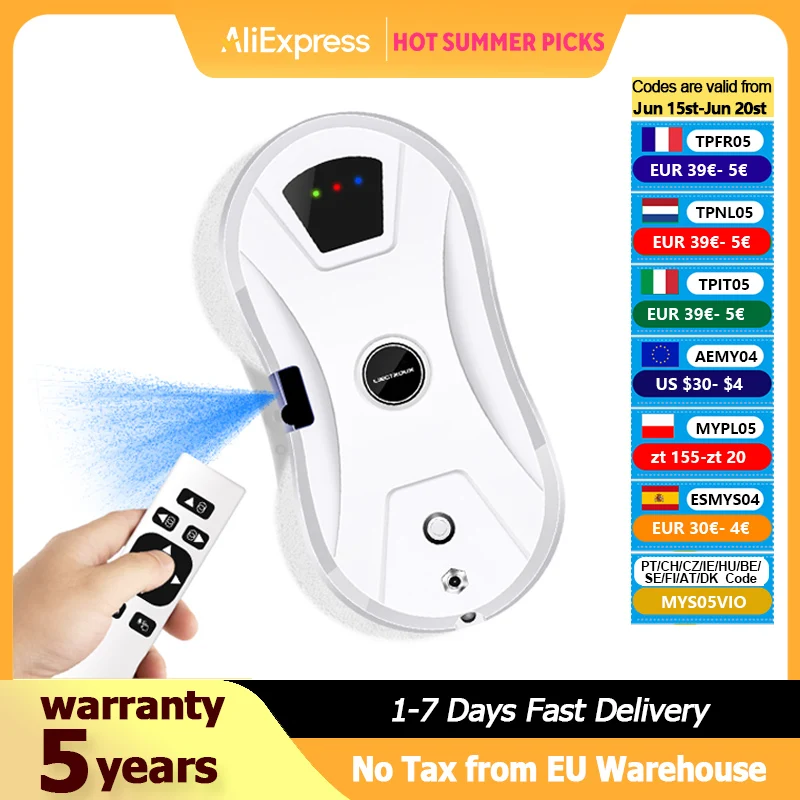 Liectroux YW610 Robot czyszczący okna, ultradźwiękowy spray wodny, ultracienki robot odkurzający do okien, wycieraczka do szyb domowych, mopowanie na sucho i mokro, trasa AI, zdalne sterowanie