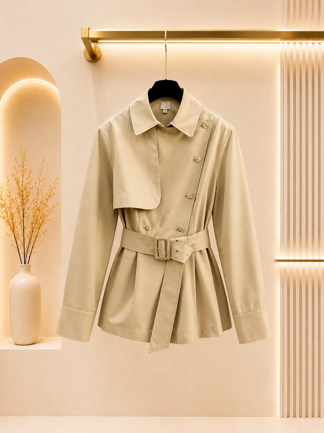 2026 Women Trench Style Jumpsuit Dapper British Vibe Shoulder Pads Structured Cut Accent Waist Short Bottom Neat Stitch Craft