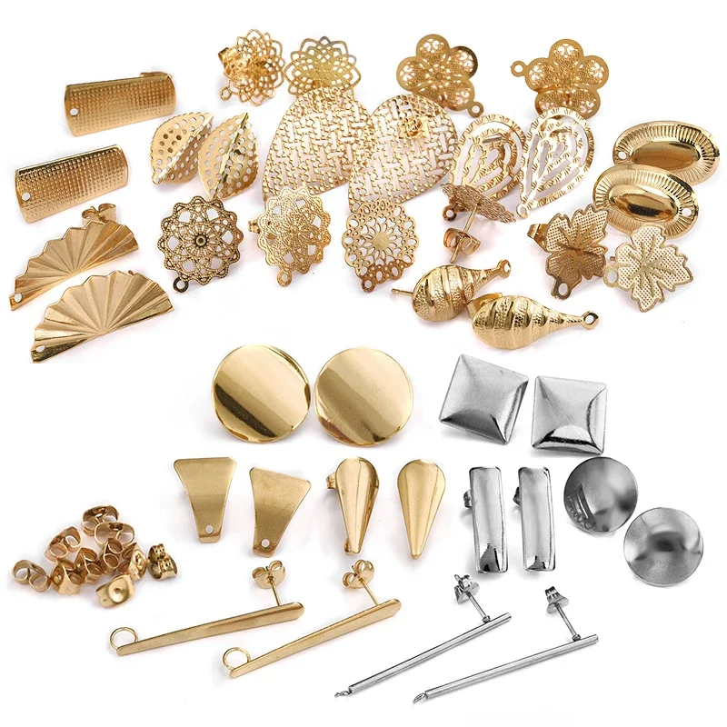 10 sztuk geometryczny okrągły kolczyk ze stali nierdzewnej sztyft złote puste kwiaty kolczyki podstawa złącza Linker Diy Making akcesoria — zdjęcie 2