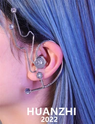 Cyberpunk Circuit Irregular Ear Climber Inlay Rhinestone Machine Metal Ear Clip For Women Men Y2k Party Jewelry HUANZHI 2022
