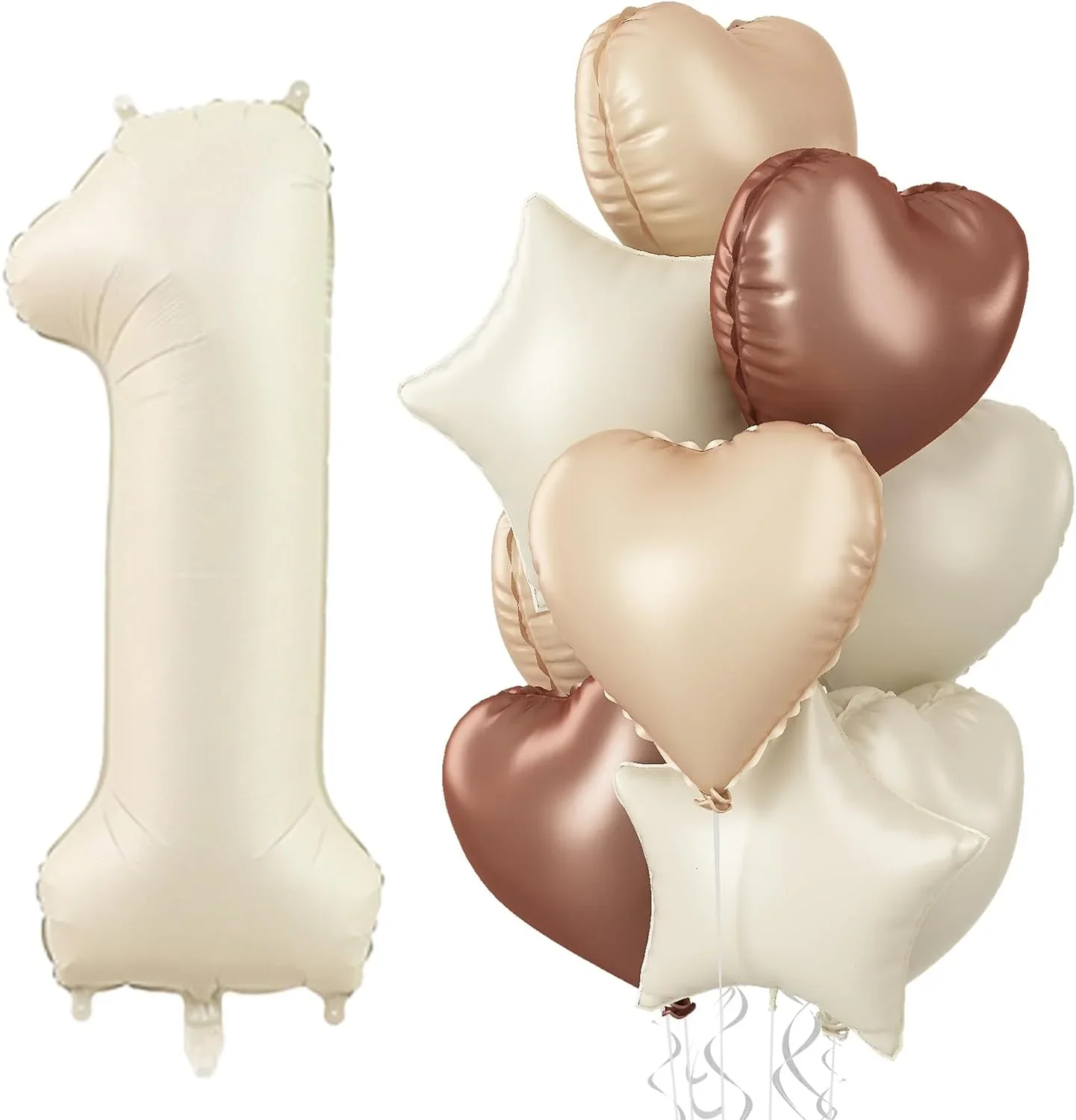 Ballon numéro crème 40 pouces, 8 pièces, ballons en aluminium marron, Beige, cœur, étoile, pour fête de 1er anniversaire, réception-cadeau pour bébé, décoration de mariage