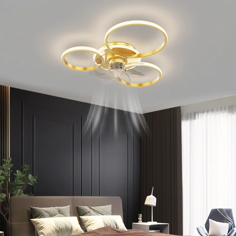 Bedroom decor led invisible Ceiling fan light lamp Home Decro Ceiling fans with lights remote control Black Gold Smart