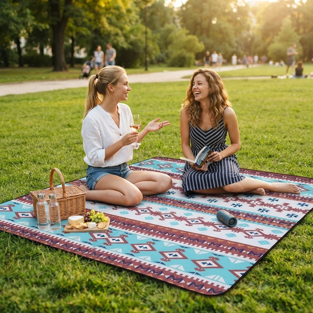 Gesteppte große Outdoor-Picknickdecke 200x200cm, faltbare wasserdichte Strandmatte, tragbare Campingmatte für Reisen, Park, Strandaktivitäten – Detail 5