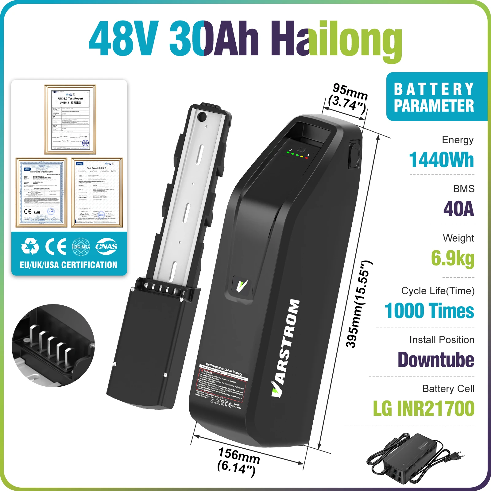 Hailong Max accu 48V 30AH 1440Wh met slimme BMS 40A en 21700 cellen, lange levensduur, ook 52V 25Ah 20Ah, originele accu met hoge capaciteit voor e-bike, compatibel met Bafang BBS02 BBS03 BBSHD