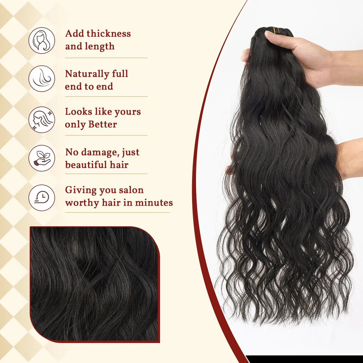 Extensiones de cabello humano con Clip de onda Natural 12A, 7 unidades/juego, Clip de Color negro Natural, cabello Remy de 14-24 pulgadas para mujer ﻿