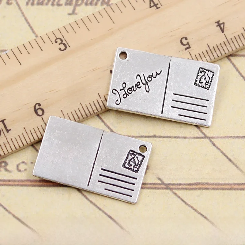 10 sztuk Charms pocztówka kocham cię 16x26mm tybetański srebrny kolor wisiorki antyczne tworzenie biżuterii DIY Handmade Craft — zdjęcie 2