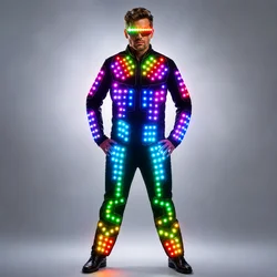 Full Color LED Robot Suit Stage Dance Costume Tron RGB Light up Stage Suit Outfit  Jacket Coat