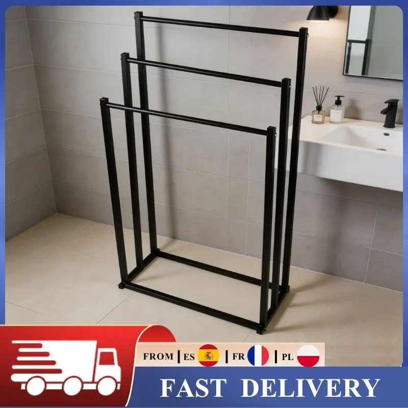 Porte-serviettes sur pied à 3 niveaux en acier au carbone antirouille, support de rangement pour serviettes de bain et peignoirs, essentiels de salle de bain