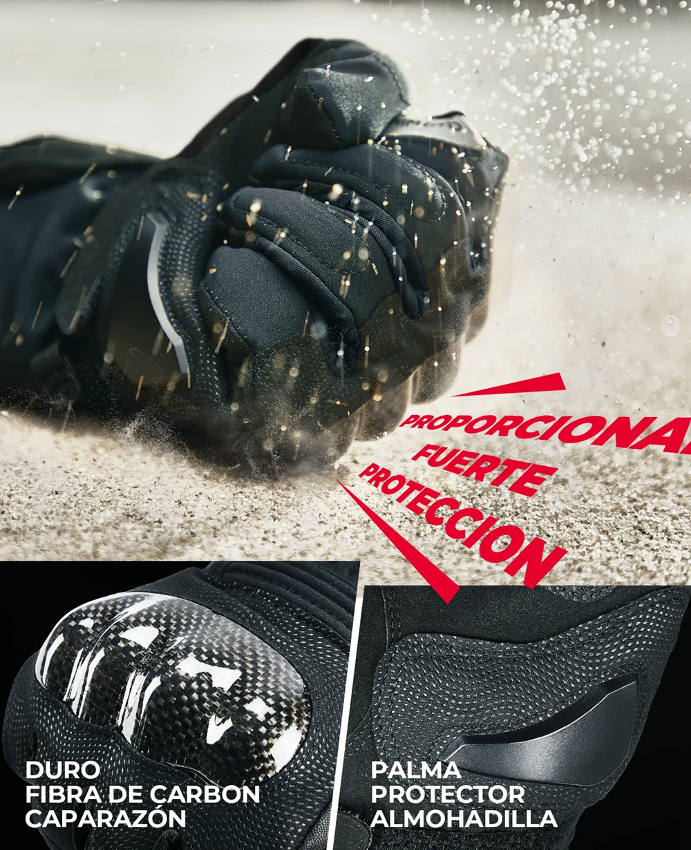 Guantes de moto KEMIMOTO CE invierno impermeables y cálidos, guantes moto touch screen, guantes motocicleta de fibra de carbono con protección, guantes de conducción, pantalla táctil, protección de carbono