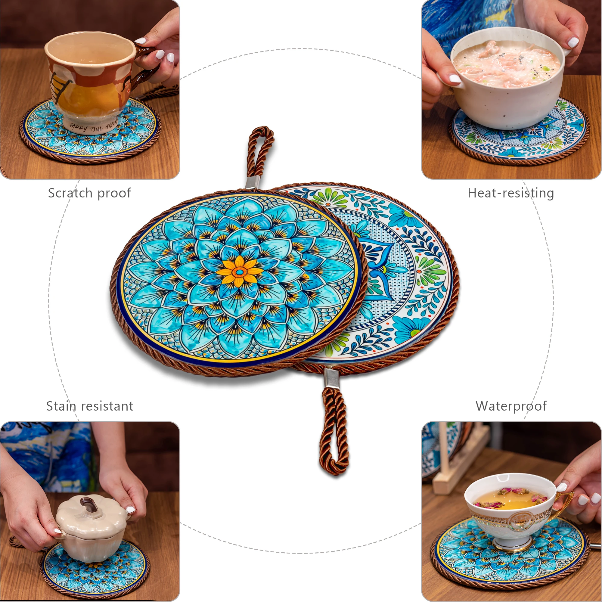 2 pcs Ceramic trivets,Trivets for Hot Pots and Pans, Pot Holder,Mat for Hot Dishes, Hot Pad to Portect Your Table and Countertop