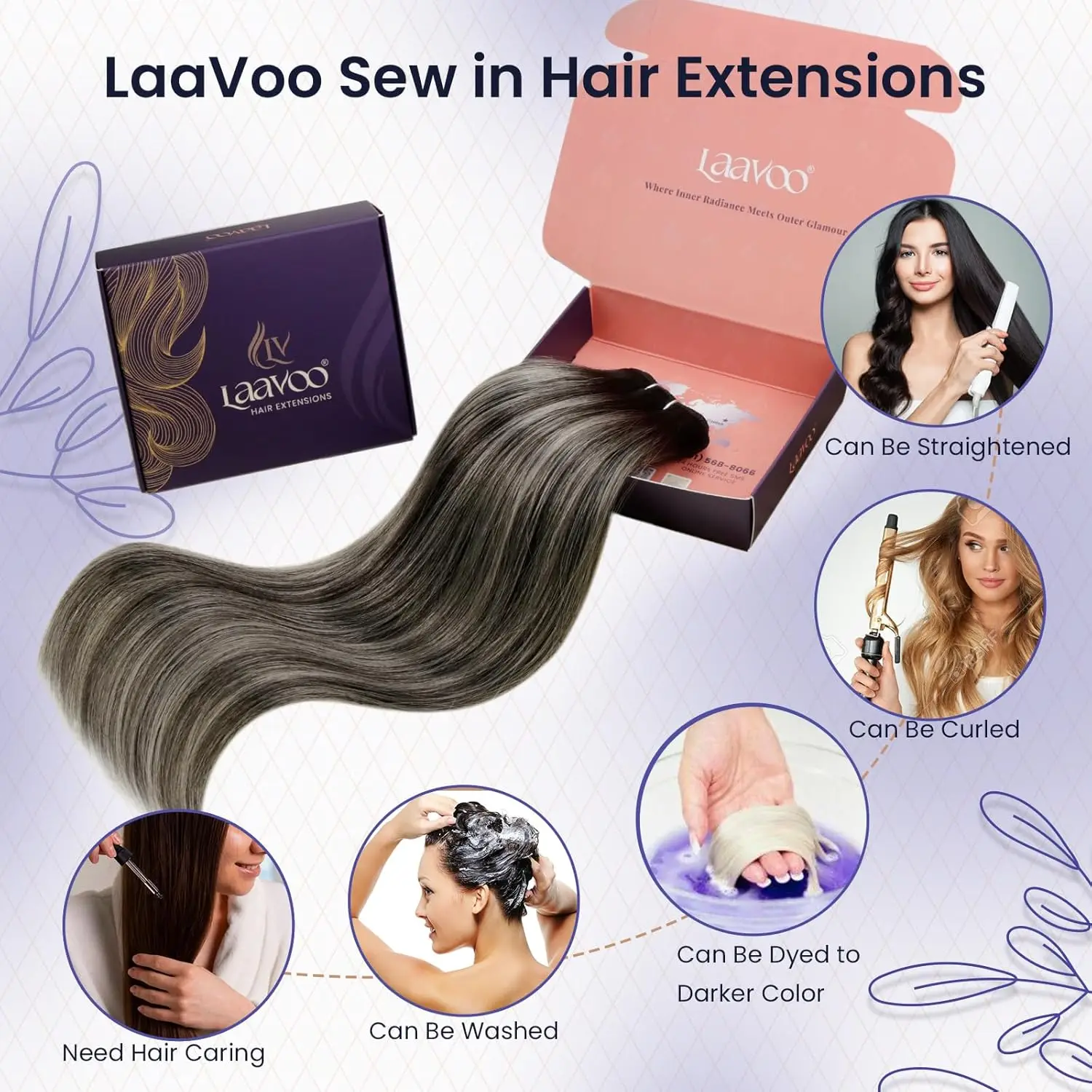 LaaVoo Bundels Menselijk Haar Naaien in Balayage 100% Echte Natuurlijke Rechte Braziliaanse Menselijk Haar Dubbele Inslag Hair Extensions 100G