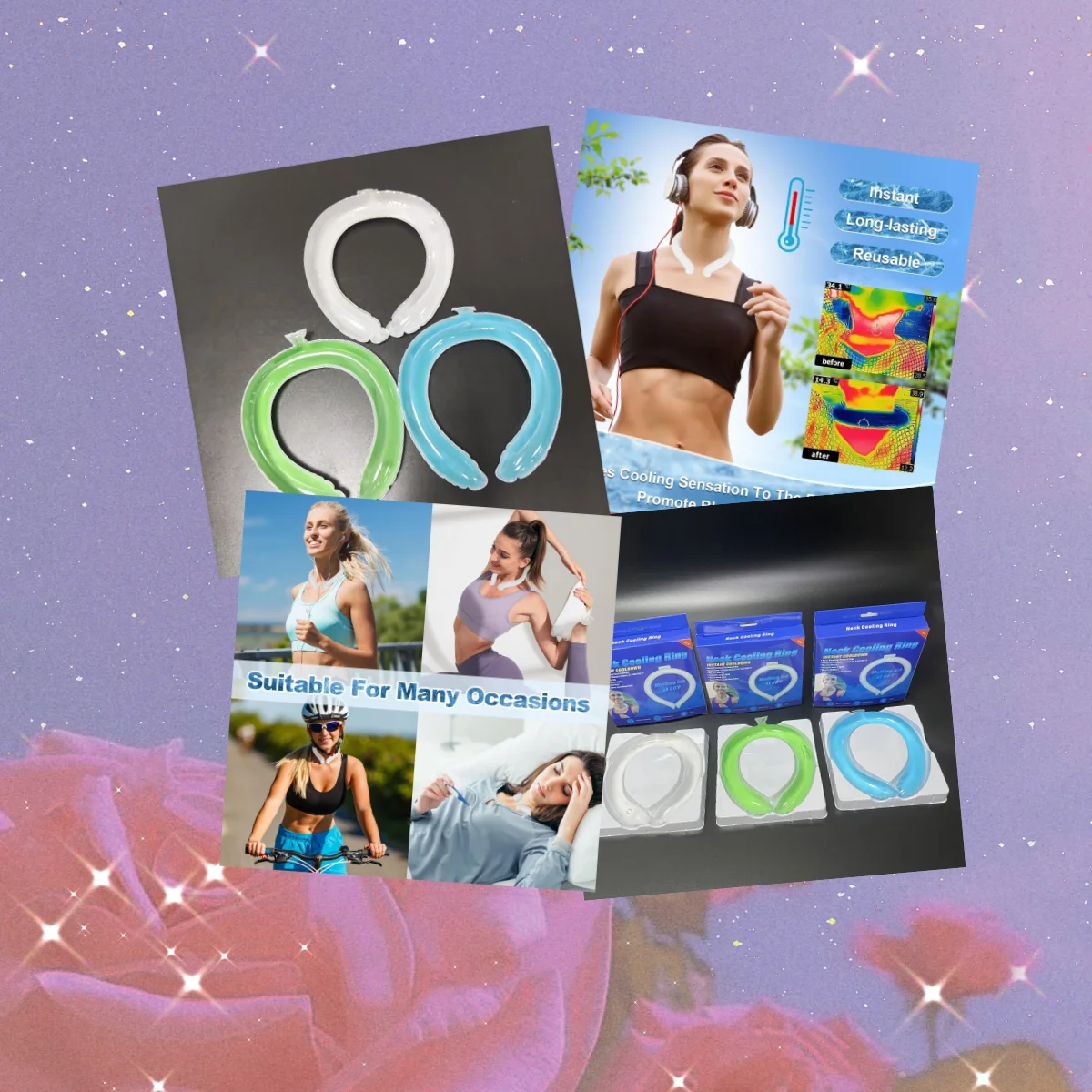 

3Pcs Portable Cooling Neck Ring, Summer Ice Cool Heat Relief Tool for Outdoor Sports (Random Color)