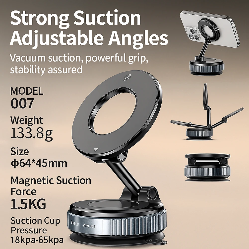 

Магнитный держатель для телефона MagSafe 15 Вт с вакуумной присоской, регулируемое складное крепление для iPhone 12-15, автомобильный стол, кухня