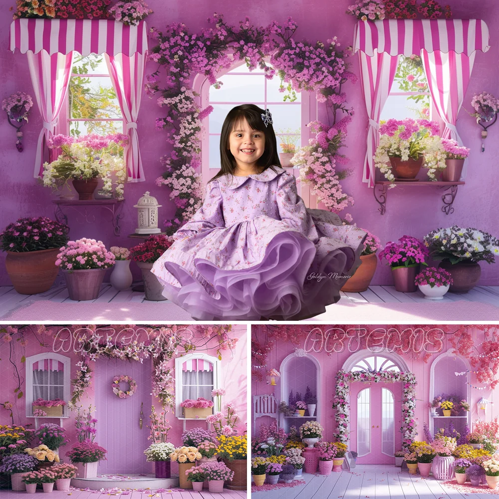 

Spring Photography Backdrop Flower Shop Colorful Scenes Floral Decor Sets Light Violet Birthday Portrait Background Photo Studio