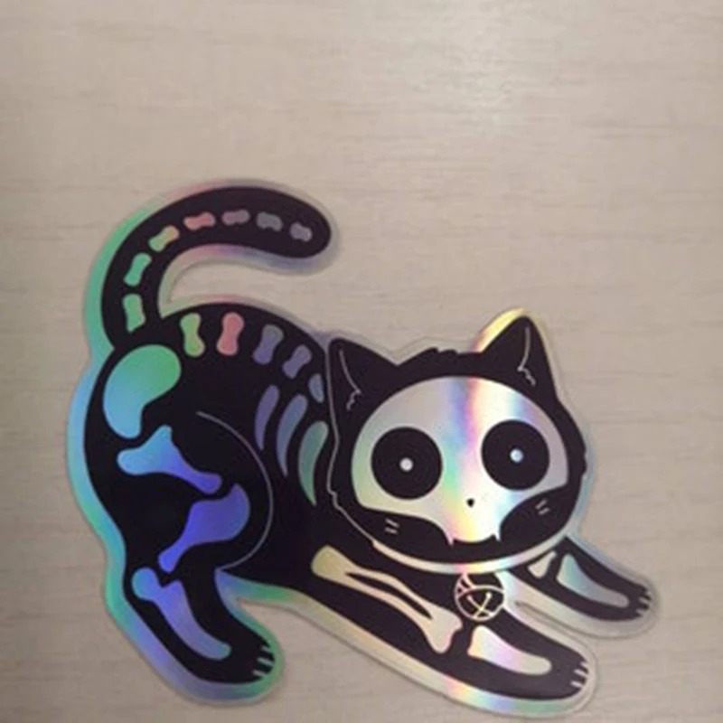 Personalized Holographic Black Skull Cat Car Stickers Cartoon Creative Laptop Sticker Decoration Die Cutting Pvc Vinyl Decals