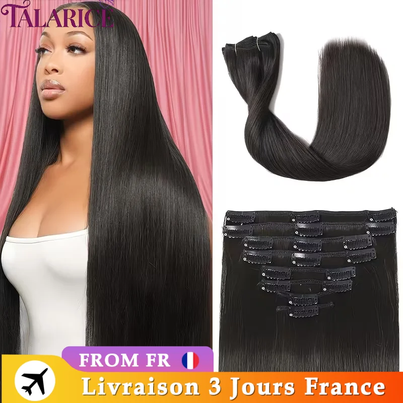Straight Extension Cheveux Humain Brésiliens Remy 10-30 Pouces Clip Ins Human Hair Natural Black Color Clip Cheveux Humains Extension Cheveux Clip Livraison 3 Jours France