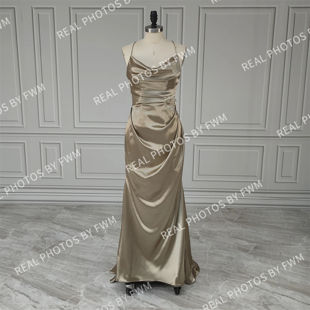 2310# Customized Elegant Spaghetti Straps Peat Soft Satin Mermaid Wedding Party Evening Dress Prom Gown For Women Custom Made