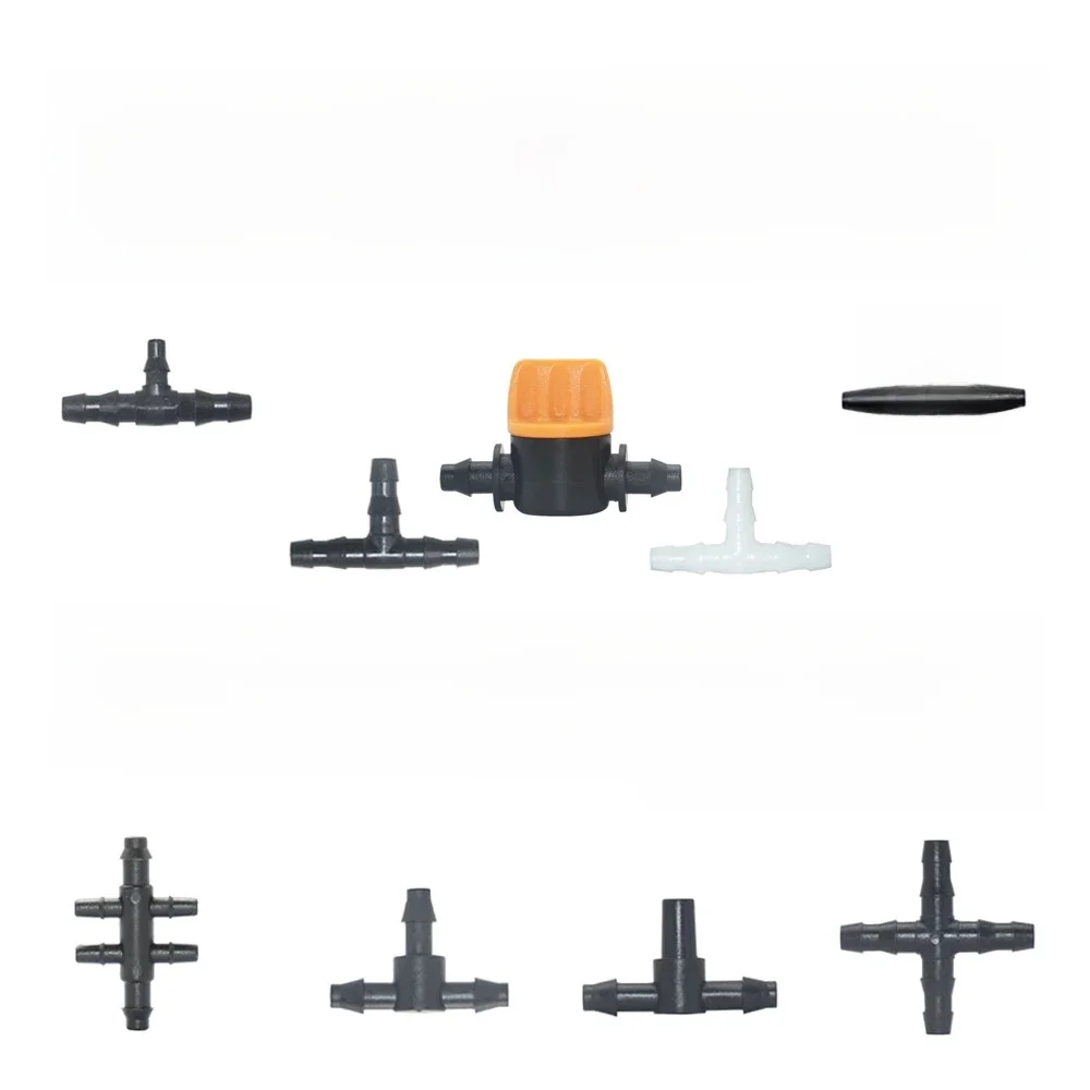 Arroseur d'irrigation 1/8 1/4 pouces, Double té barbelé, connecteur de tuyau d'eau à coude unique, réparation de raccord pour coupleur de tuyau 3/5 4/7mm