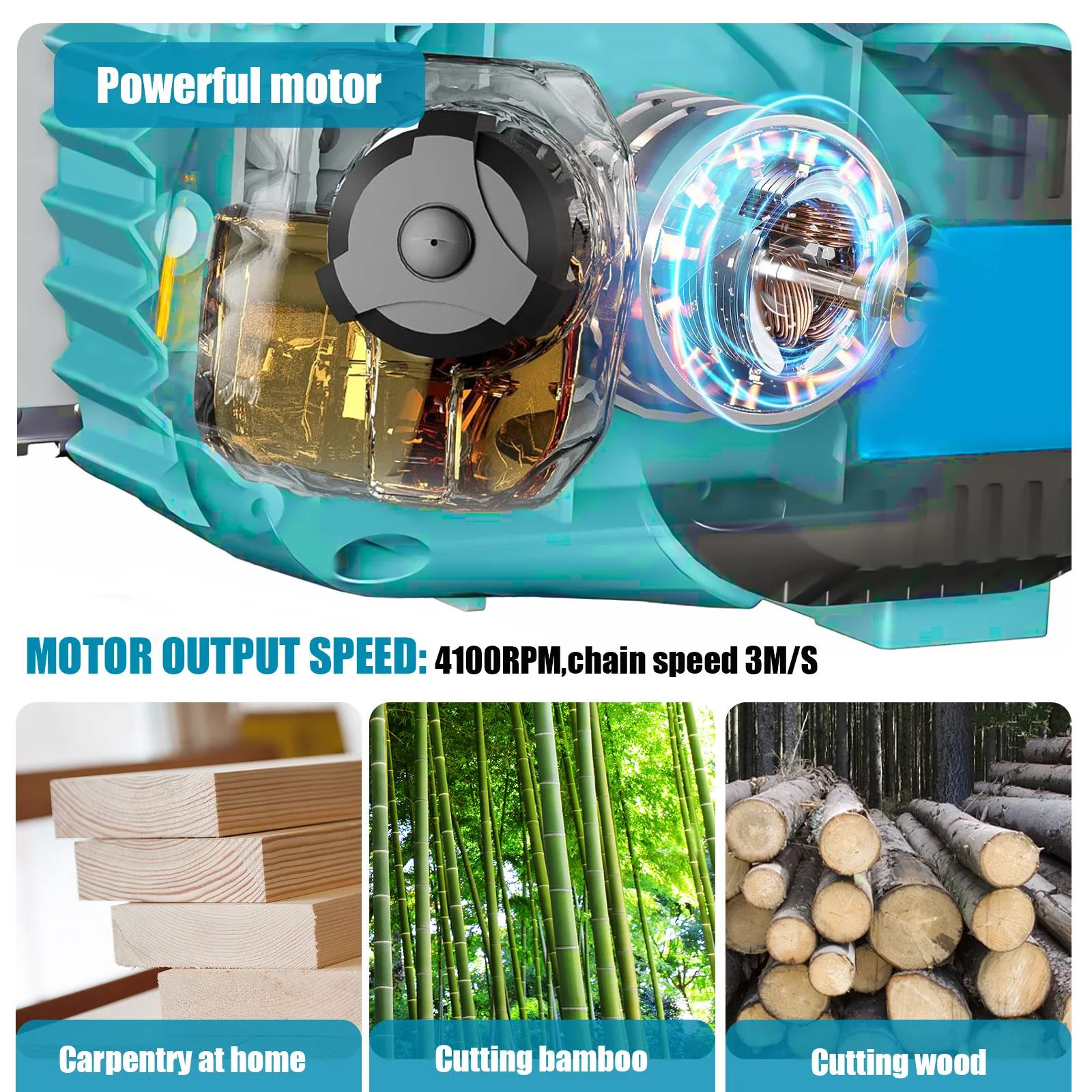 منشار كهربائي بدون فرش مقاس 12 بوصة، منشار كهربائي مع بطارية 5500 مللي أمبير في الساعة * 1 سلاسل * 2، منشار كهربائي محمول خفيف الوزن لفرع الخشب #6