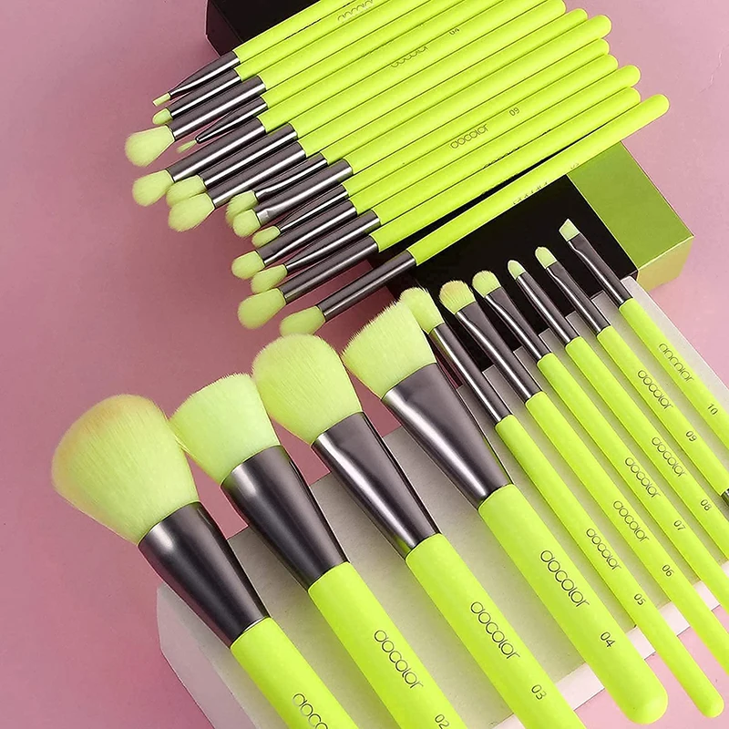 Docolor Professional Neon Green Makeup Brush Set Foundation Blending Face Powder Blush Concealers Eye Shadows Makeup Brush Tools