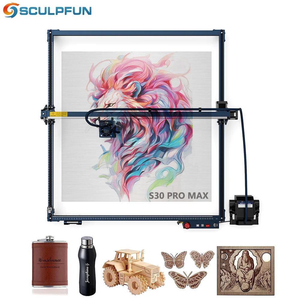 

SCULPFUN S30 Pro Max/S30 PRO/S30 Laser Engraver with Automatic Air Assist Pump with Replaceable Lens 410x400mm Engraver Area