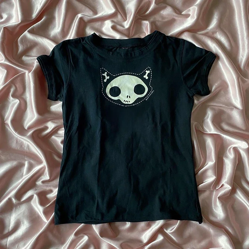 Harajuku esthétique Y2k haut court femmes Sexy lettre impression graphiques bébé t-shirt Goth décontracté à manches courtes t-shirt Punk Streetwear mince