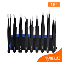 9PCS/SET 1.5 MM Anti-static ESD Stainless Steel Tweezer Set ESD-10 ESD-11 ESD-12 ESD-13 ESD-14 ESD-15 ESD-16 ESD-17 ESD-34A