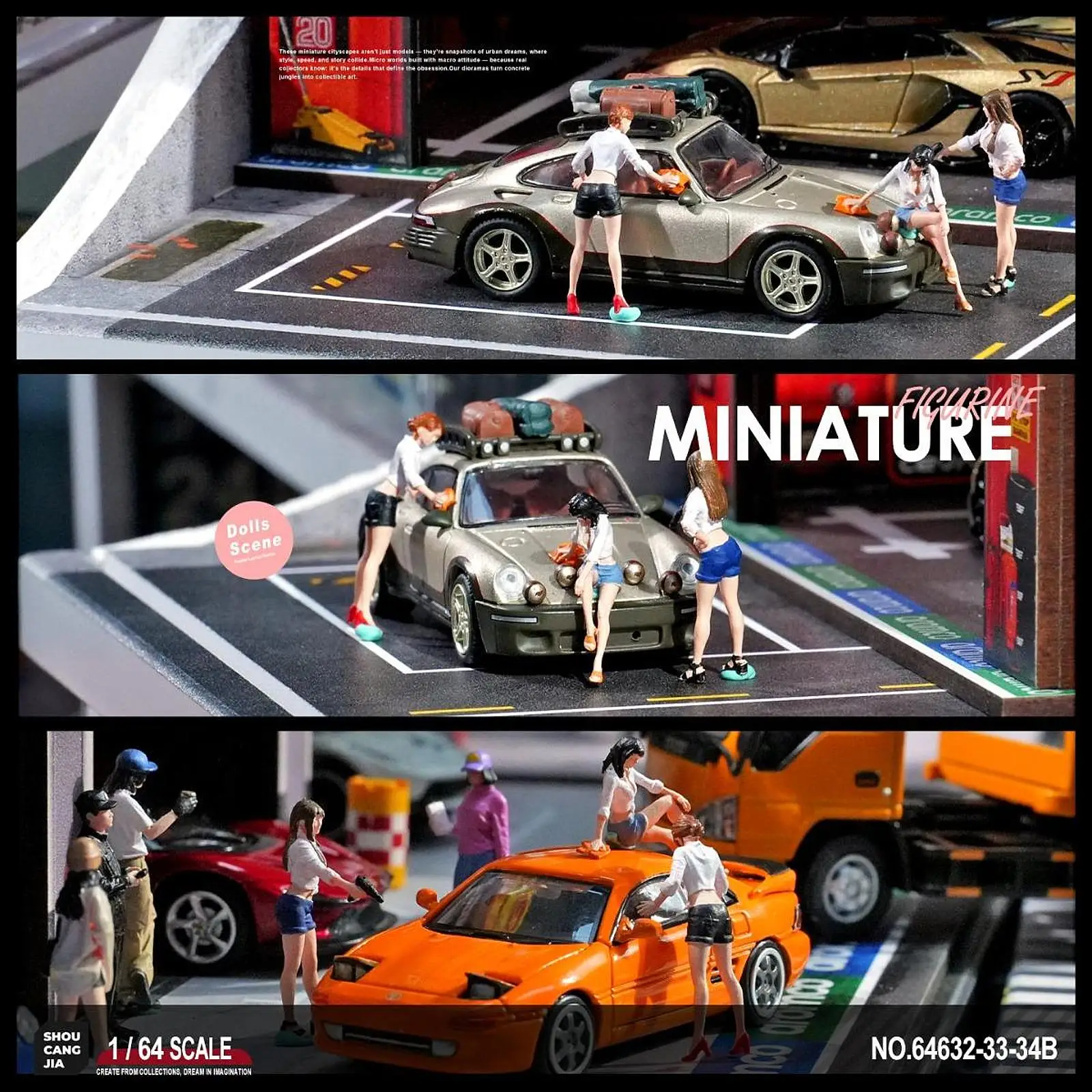 Diorama 1/64 Miniature Figures Model Resin Realistic Beauty Car Washer Action Figure Character Models for DIY Scene Sand Table