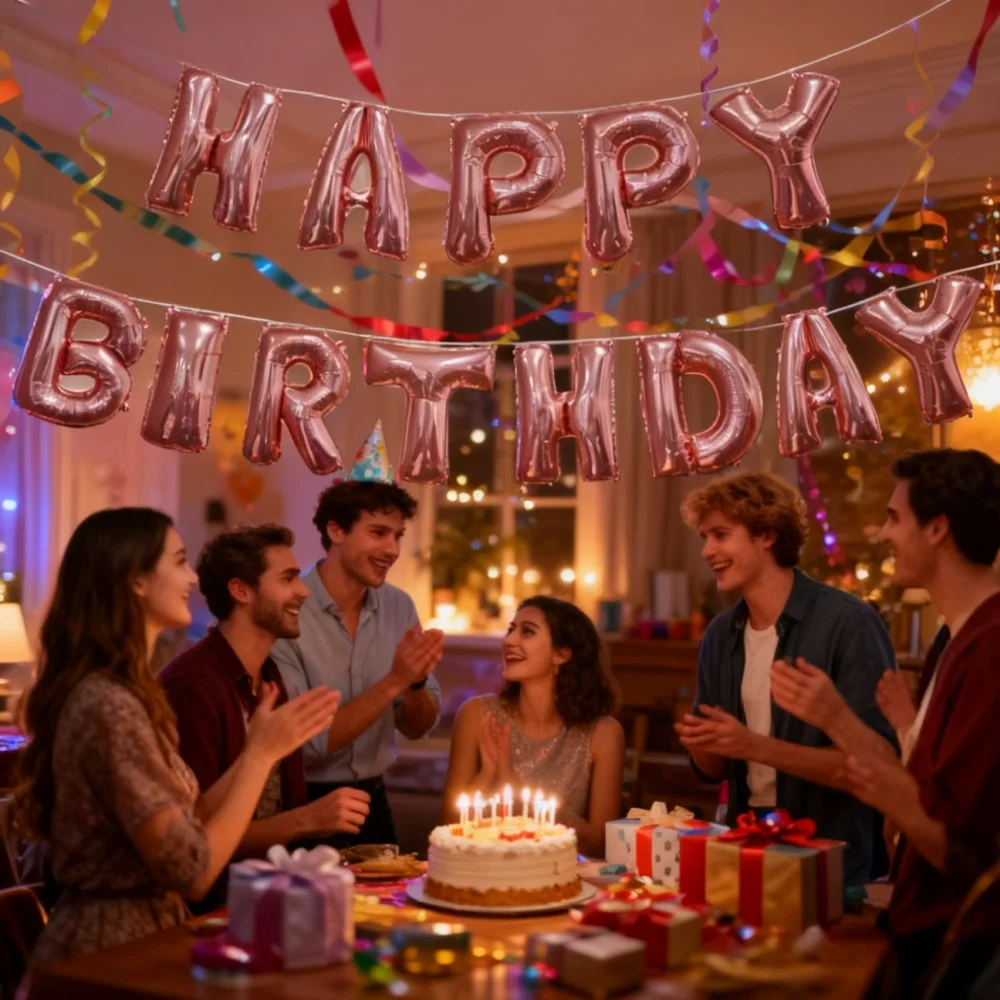 

Rose Gold Happy Birthday Balloons Banner 16 inch Letter Mylar Foil Inflatable Balloon for Party Kids Room Photo Prop Decorations