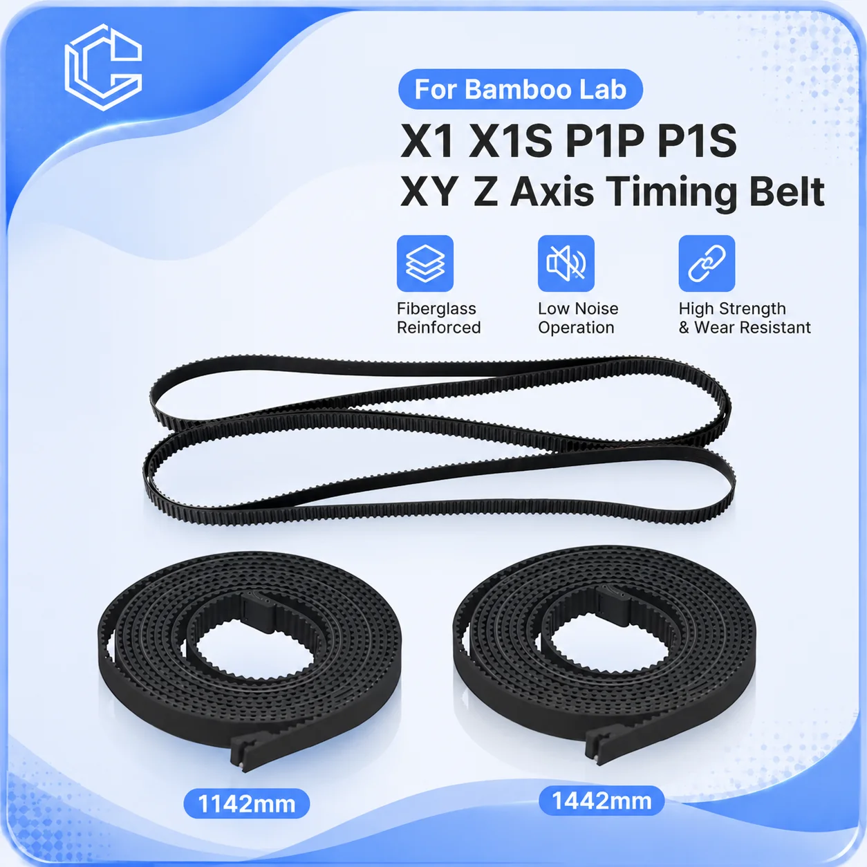 Für Bambu Lab X1 X1S P1P P1S XY Z-Achsen-Zahnriemen 2GT 6mm 1142mm 1442mm Glasfaser-Gummi-Synchronriemen 3D-Drucker-Teile
