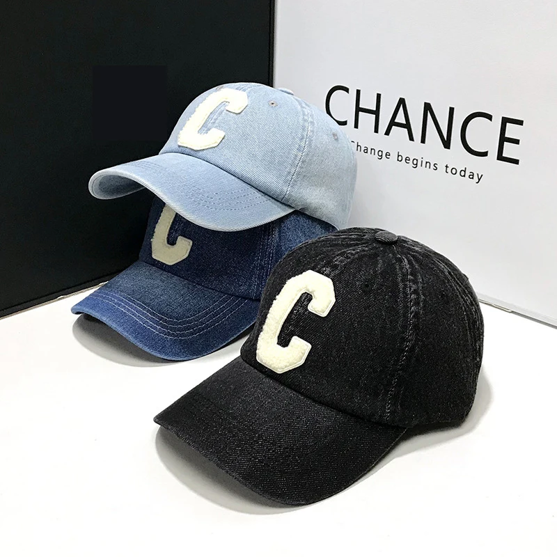 Casquettes de baseball en denim pour hommes et femmes, décontracté, 100% coton, lettre C, printemps, été