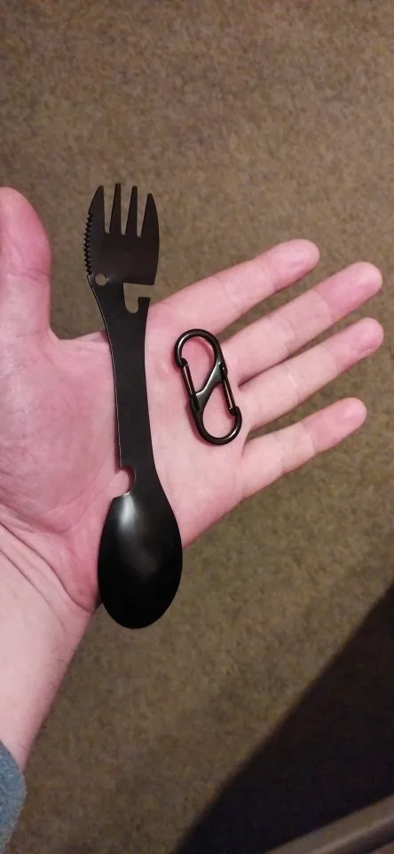 PSKOOK Outdoor Survival Tools 5 in 1 Camping Multi-functional EDC Kit Practical Fork Knife Spoon Bottle/Can Opener photo review