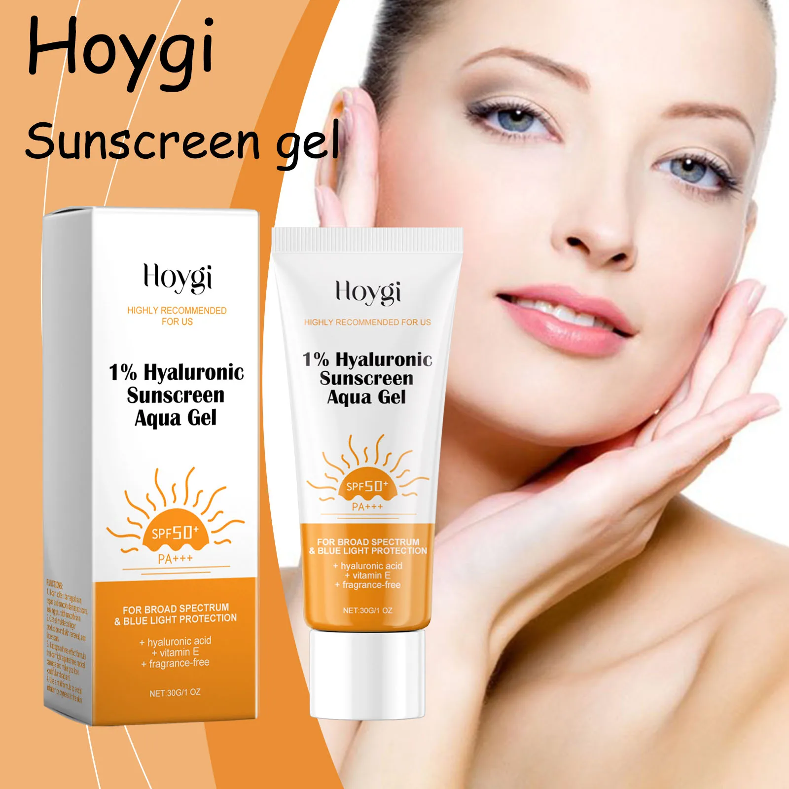 

Hoygi Hyaluronic Acid Sunscreen Gel Summer Outdoor Prevent UV Repair Sunburn Skin Moisturizing Breathable Daily Sunblock Cream