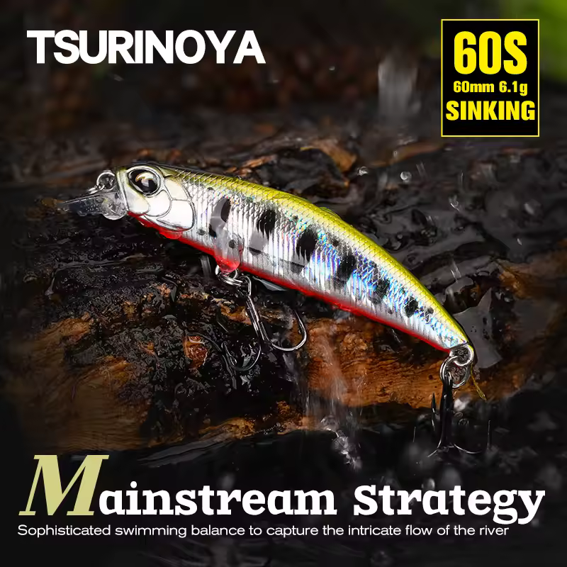 TSURINOYA Fishing Lure Mini Sinking Minnow 60S 6.1g 60mm DW67 Bass Pike Minnow Crank Bait Wobbler Model 12 Colors Hard Bits