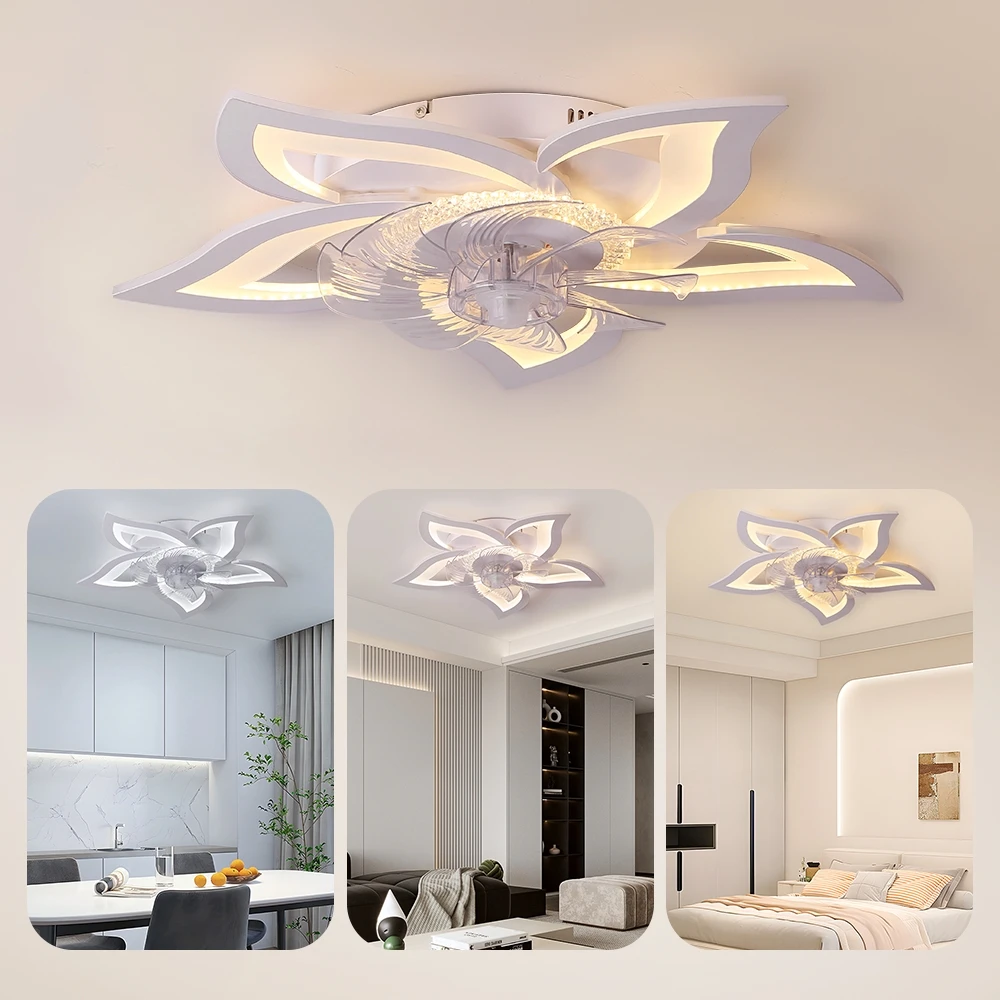 Modern chandelier fan simple LED ceiling fan light bedroom living room Ceiling lamp smart control ceiling fans with light silent