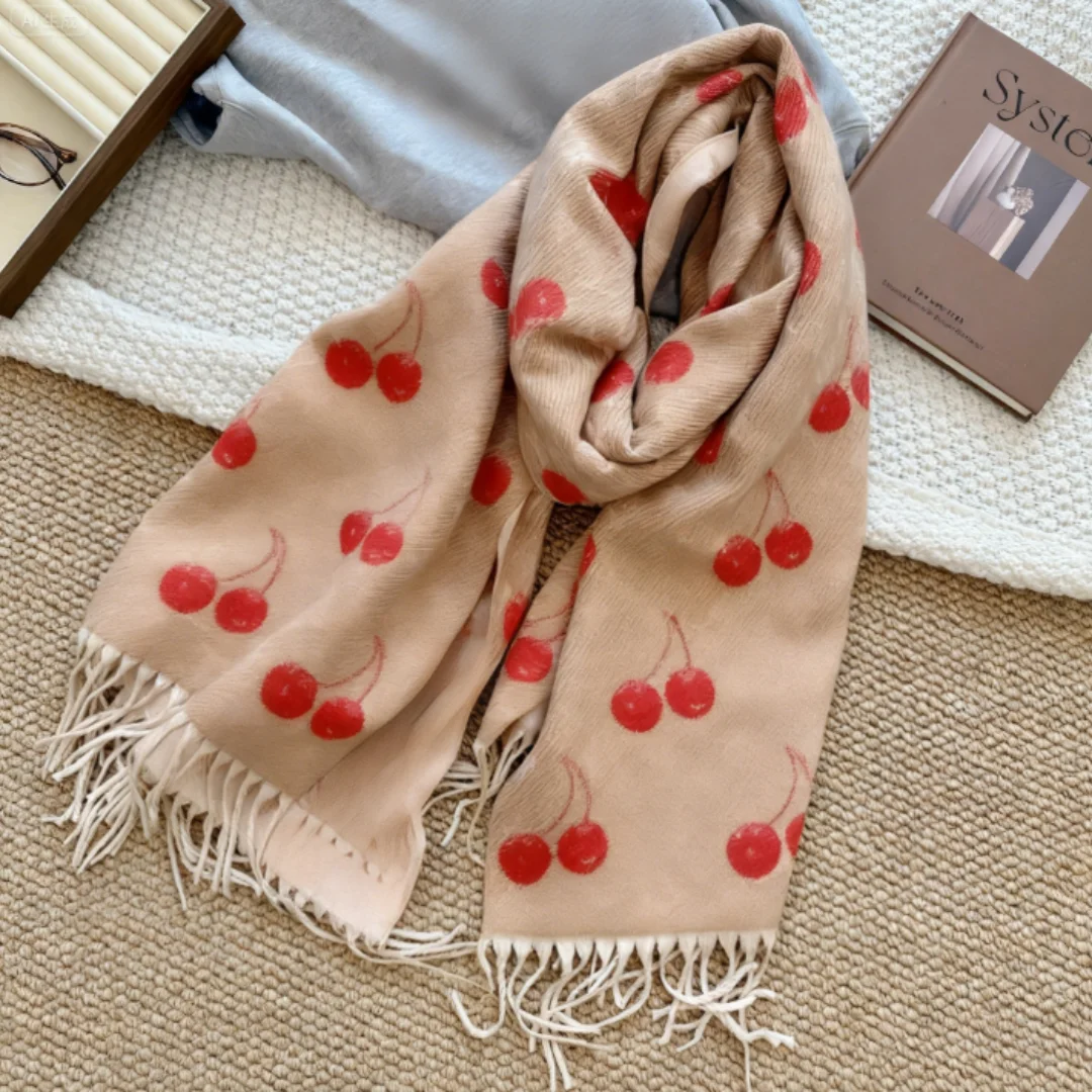 

New Women's Scarf Cherry Series Fashion Comfortable Warm High Quality 2025 Female Scarf 60*180