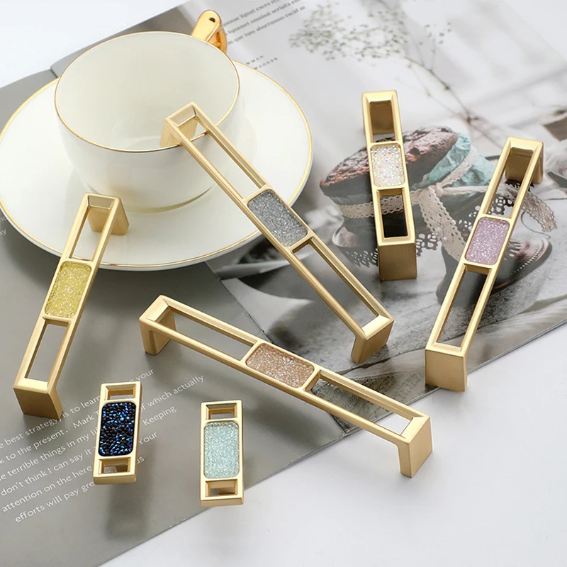 Light Luxury Zinc Alloy Cabinet Handles Kitchen Handles Gold Diamond Drawer Knobs Wardrobe Door Handle Kitchen Furniture Handles