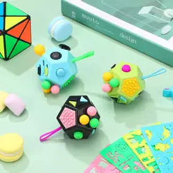 Fidget Cube Anxiety Stress Relief Toys 12 Sided Stress Relief Cube Sensory Finger Toys for Adults and Kids