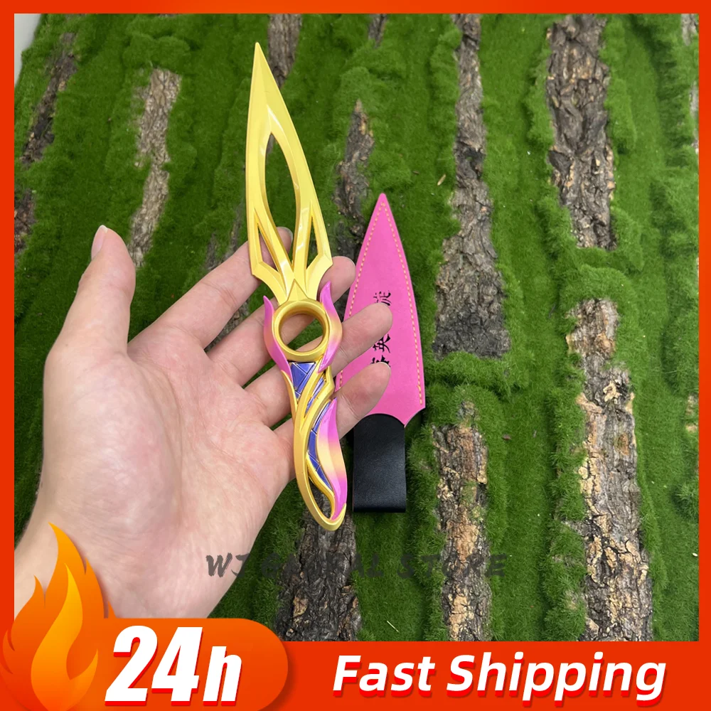 30 cm Valorant Mystbloom Kunai drehbar mit Holster Ganzmetall Messer Spielzeug Schwert Cosplay Prop Karambit Jungen Geschenke Kinderspielzeug