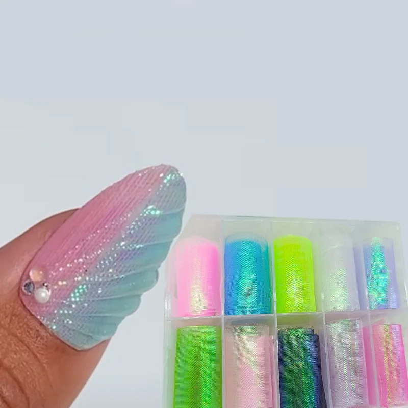 1 Box New Mermaid Fish Scale Mesh Fabric Nail Art Transfer Foils  Sliders Adhesive Presss on Nails Decoration Wraps