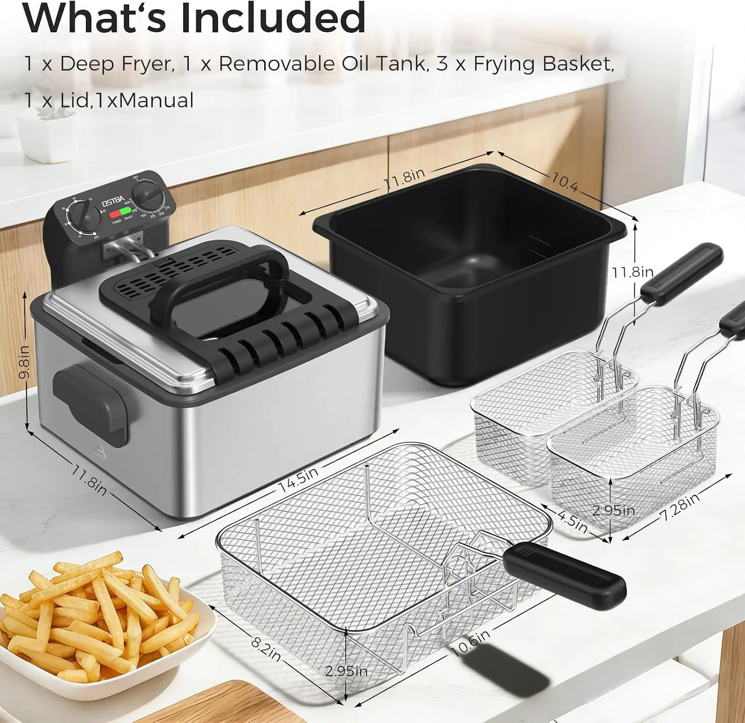 Electric Deep Fryer with 3 Baskets, 4.75QT Stainless Steel Countertop view 7