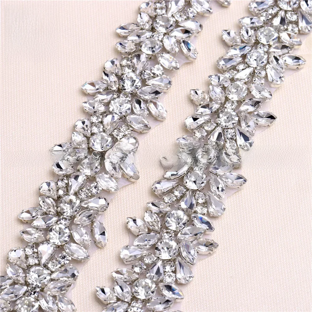 (1 stoczni) Handmade Hot Fix szycia na jasne Rhinestone kryształowe aplikacje do sukni ślubnej żelazko na pas stroiki podwiązki FA-1072 — zdjęcie 2
