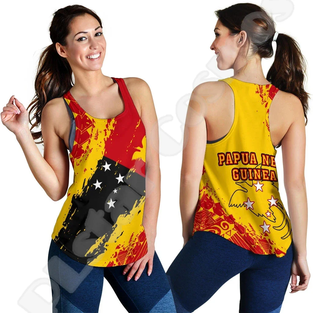 Islands Country Flag Papua New Guinea Culture Tattoo Vintage 3DPrint Casual Yoga Women Vest Racerback Tank Fitness Sleeveless X1